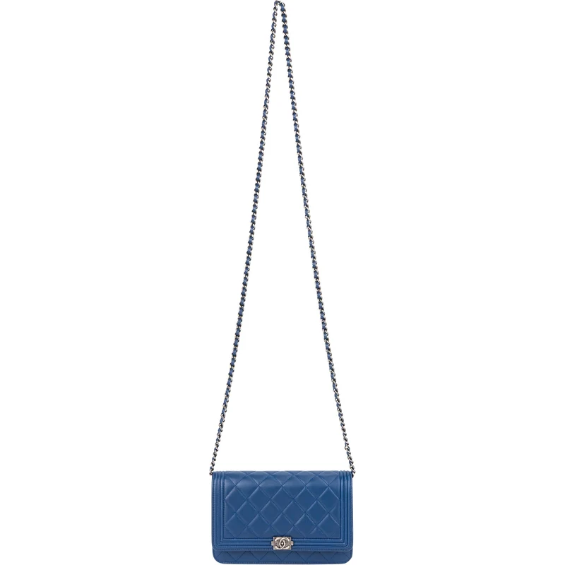 Chanel Quilted Lambskin Palladium Boy Wallet On Chain Crossbody Bag