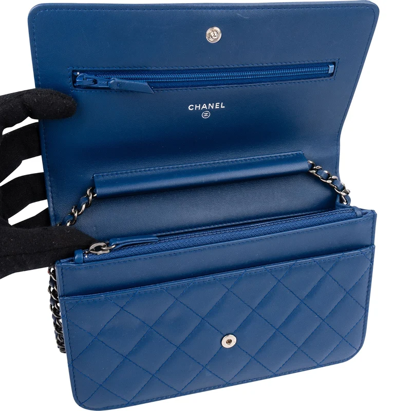 Chanel Quilted Lambskin Palladium Boy Wallet On Chain Crossbody Bag