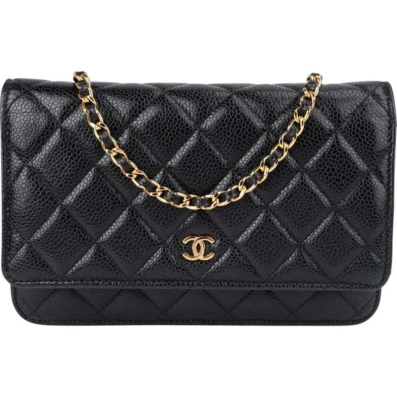 Chanel Quilted Caviar Leather Palladium Wallet On Chain Crossbody Bag