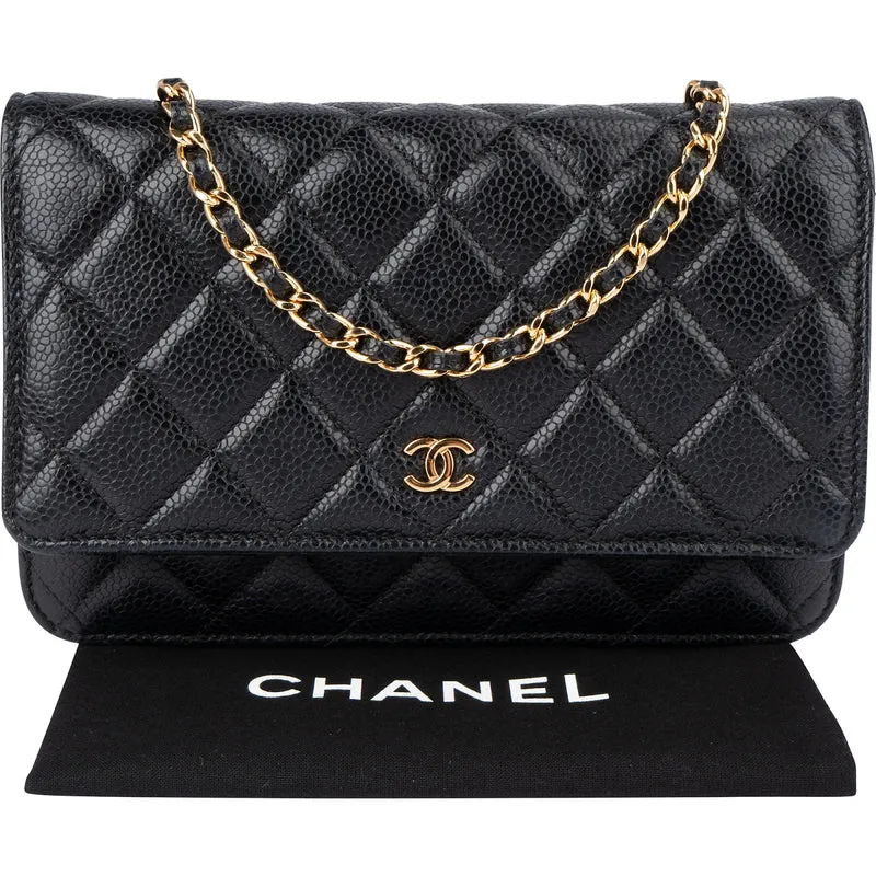 Chanel Quilted Caviar Leather Palladium Wallet On Chain Crossbody Bag