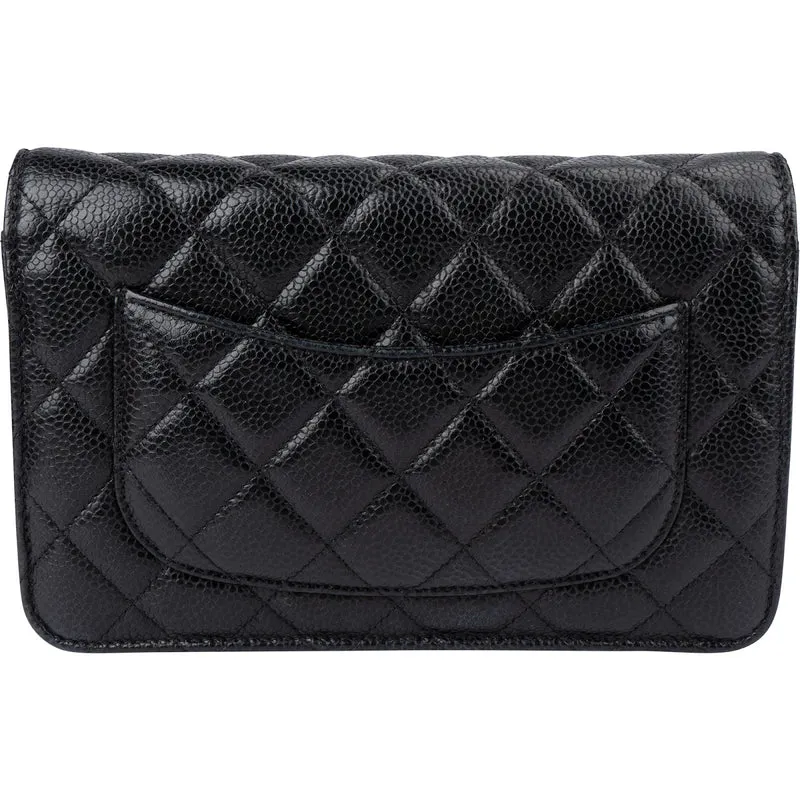 Chanel Quilted Caviar Leather Palladium Wallet On Chain Crossbody Bag
