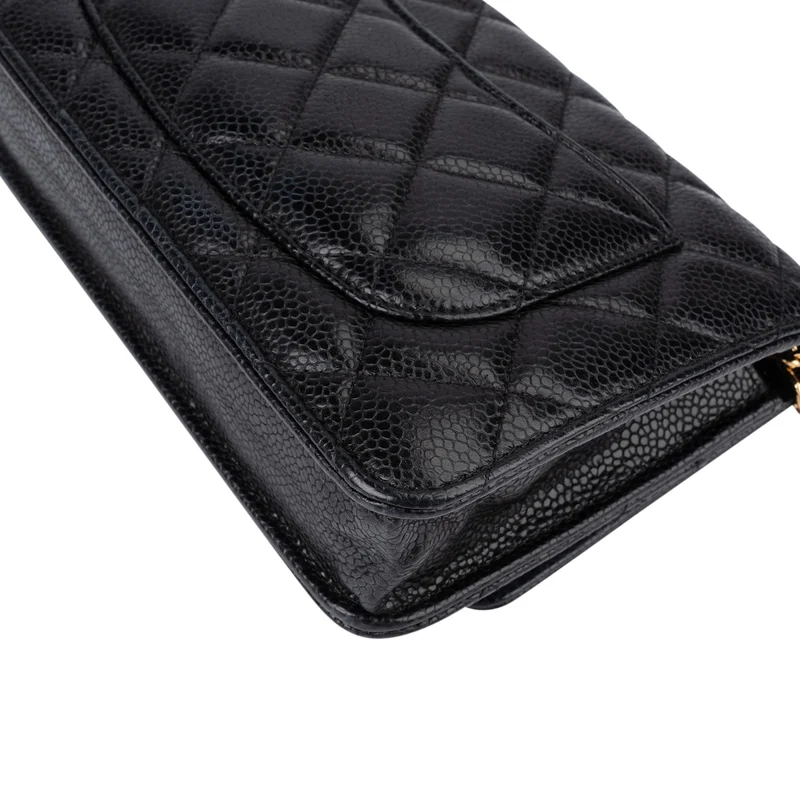 Chanel Quilted Caviar Leather Palladium Wallet On Chain Crossbody Bag