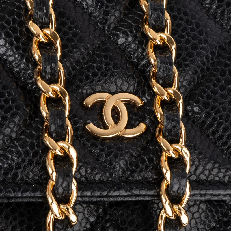 Chanel Quilted Caviar Leather Palladium Wallet On Chain Crossbody Bag