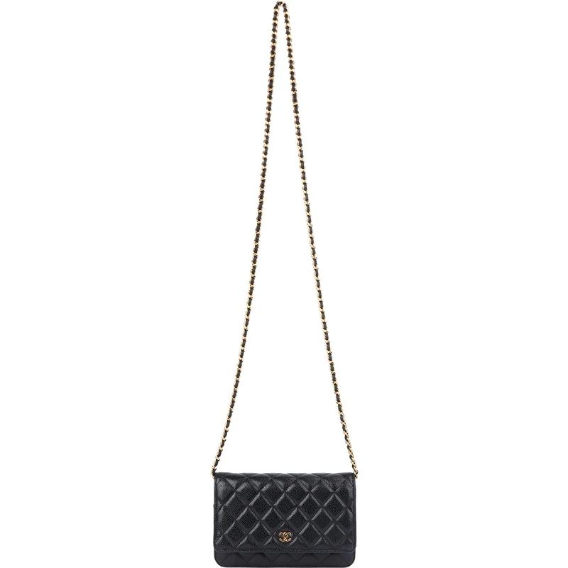 Chanel Quilted Caviar Leather Palladium Wallet On Chain Crossbody Bag