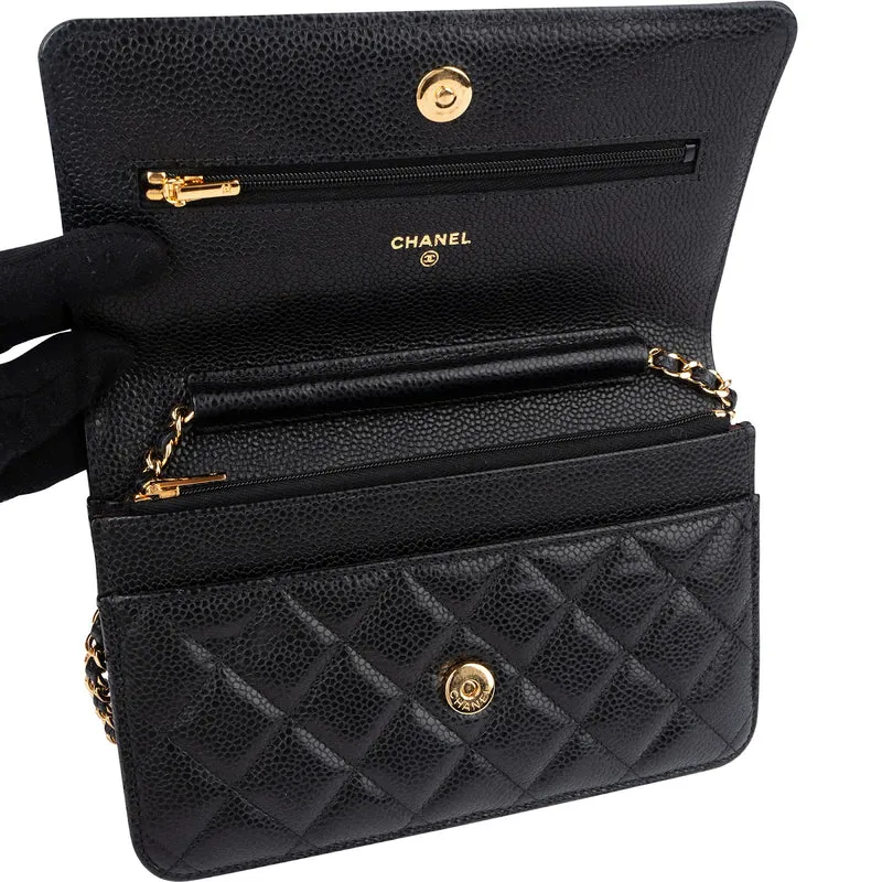 Chanel Quilted Caviar Leather Palladium Wallet On Chain Crossbody Bag