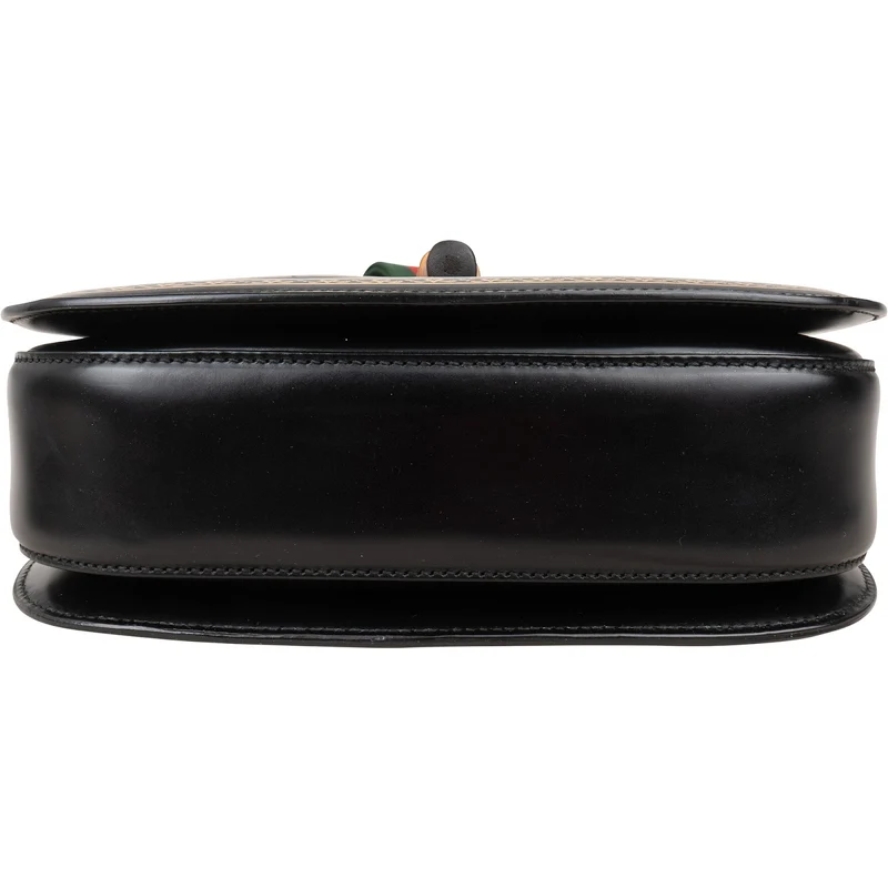 Gucci Black Leather Monogram Bamboo Top Handle 1947 Handbag
