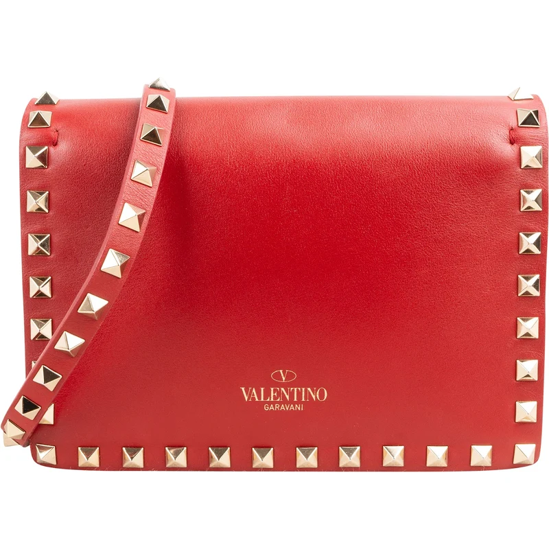 Valentino Garavani Red Calfskin Rockstud Crossbody Bag