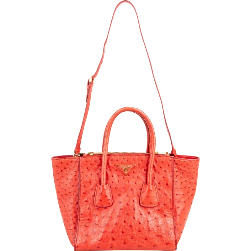 Prada Ostrich Leather Twin Pocket Tote Handbag