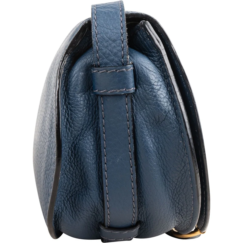 Chloé Blue Grained Calfskin Marcie Saddle Crossbody Bag