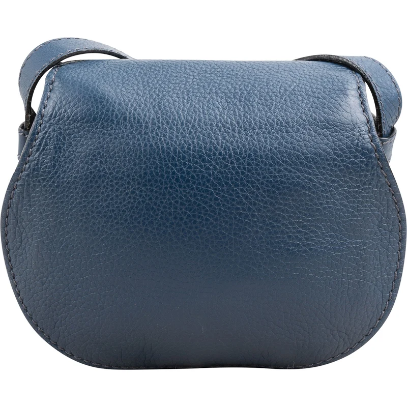 Chloé Blue Grained Calfskin Marcie Saddle Crossbody Bag