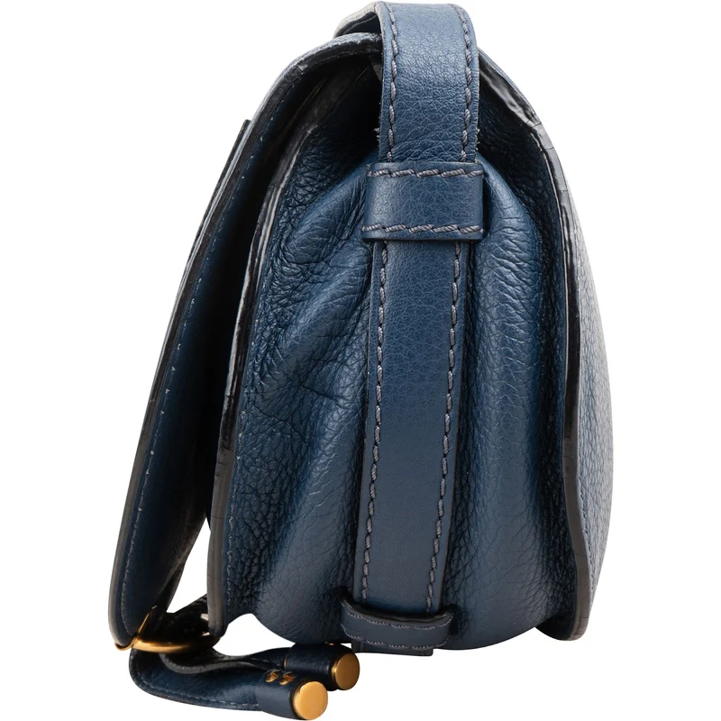 Chloé Blue Grained Calfskin Marcie Saddle Crossbody Bag