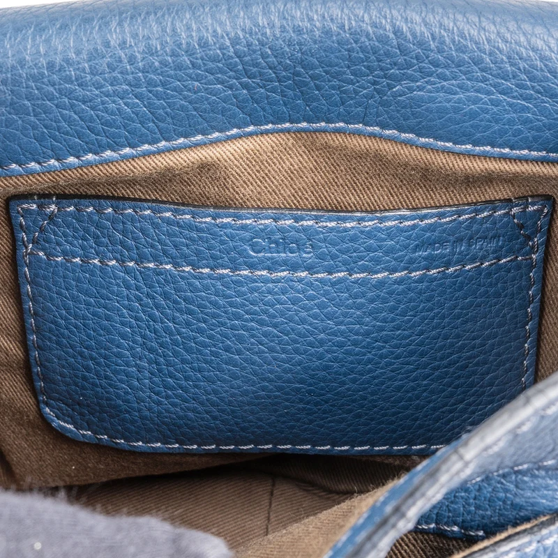 Chloé Blue Grained Calfskin Marcie Saddle Crossbody Bag