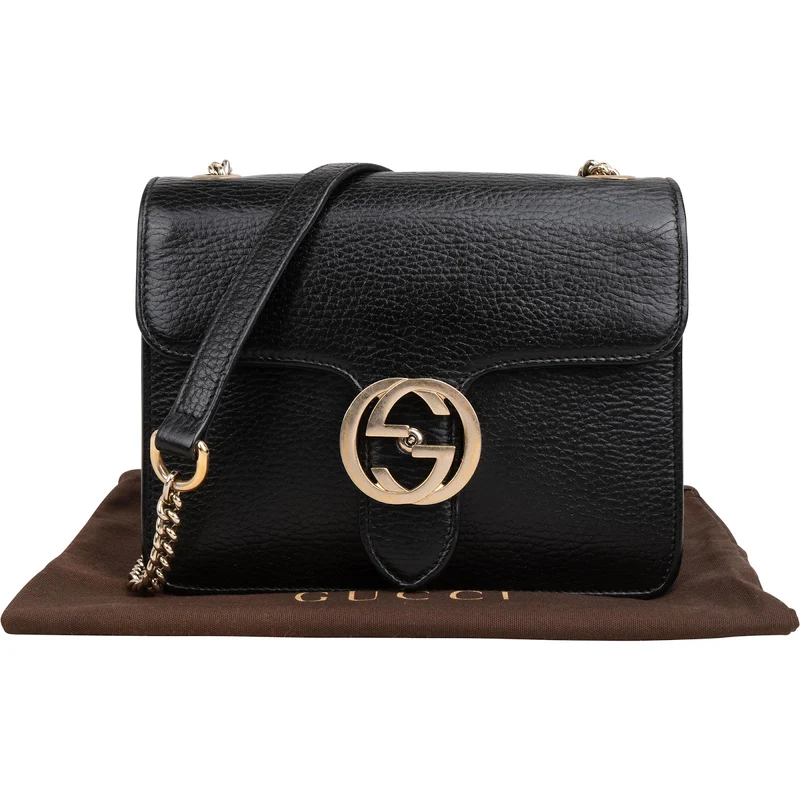 Gucci Pebbled Leather Interlocking GG Shoulder Crossbody Bag