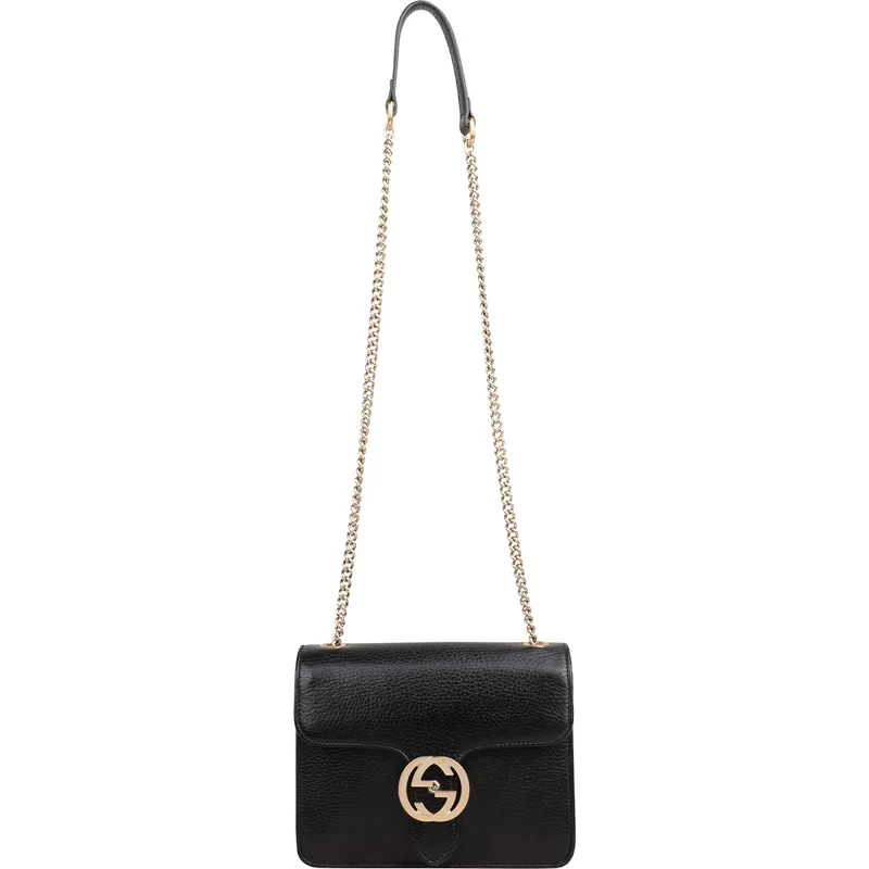 Gucci Pebbled Leather Interlocking GG Shoulder Crossbody Bag