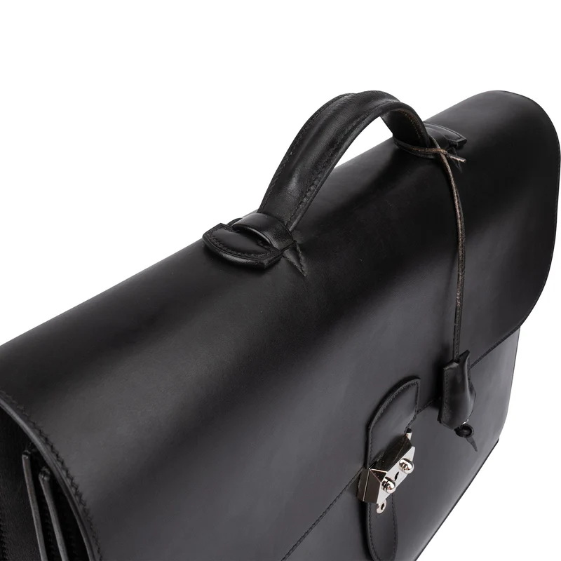 Hermès Noir Box Calf Leather Sac à Dépêches Business Handbag