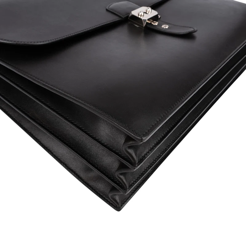 Hermès Noir Box Calf Leather Sac à Dépêches Business Handbag
