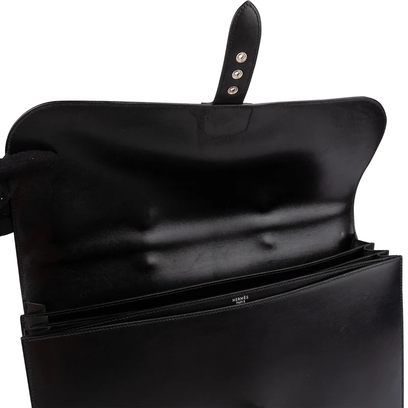 Hermès Noir Box Calf Leather Sac à Dépêches Business Handbag