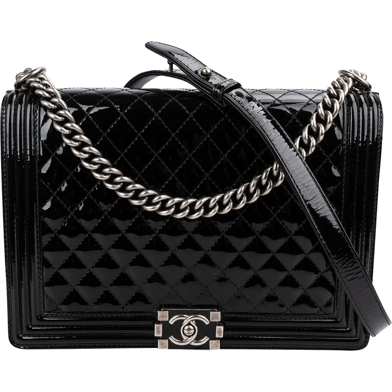 Chanel Quilted Patent Leather Jumbo Boy Single Flap Crossbody Bag