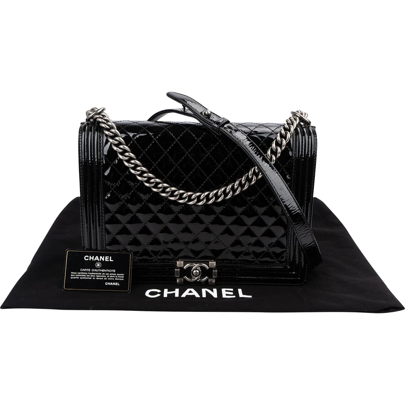 Chanel Quilted Patent Leather Jumbo Boy Single Flap Crossbody Bag