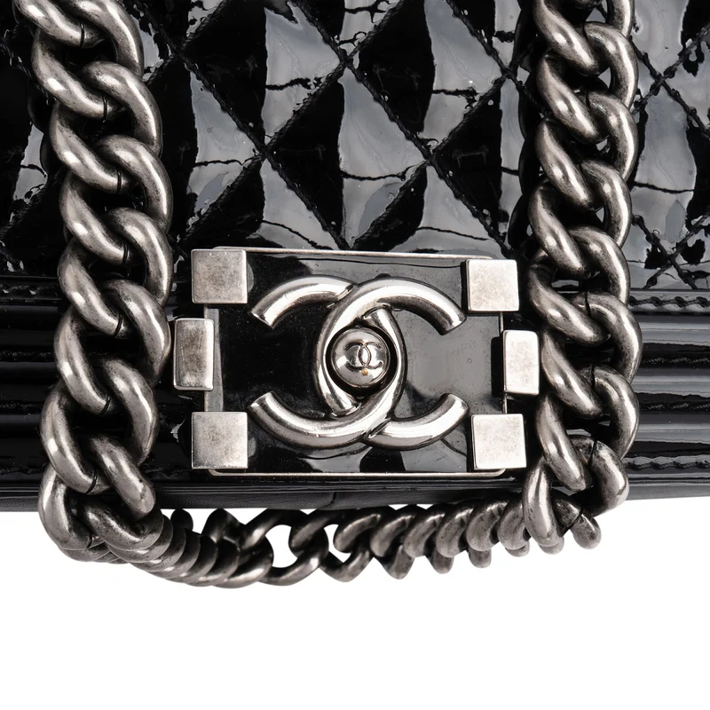 Chanel Quilted Patent Leather Jumbo Boy Single Flap Crossbody Bag