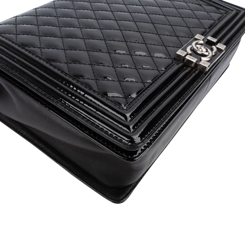 Chanel Quilted Patent Leather Jumbo Boy Single Flap Crossbody Bag