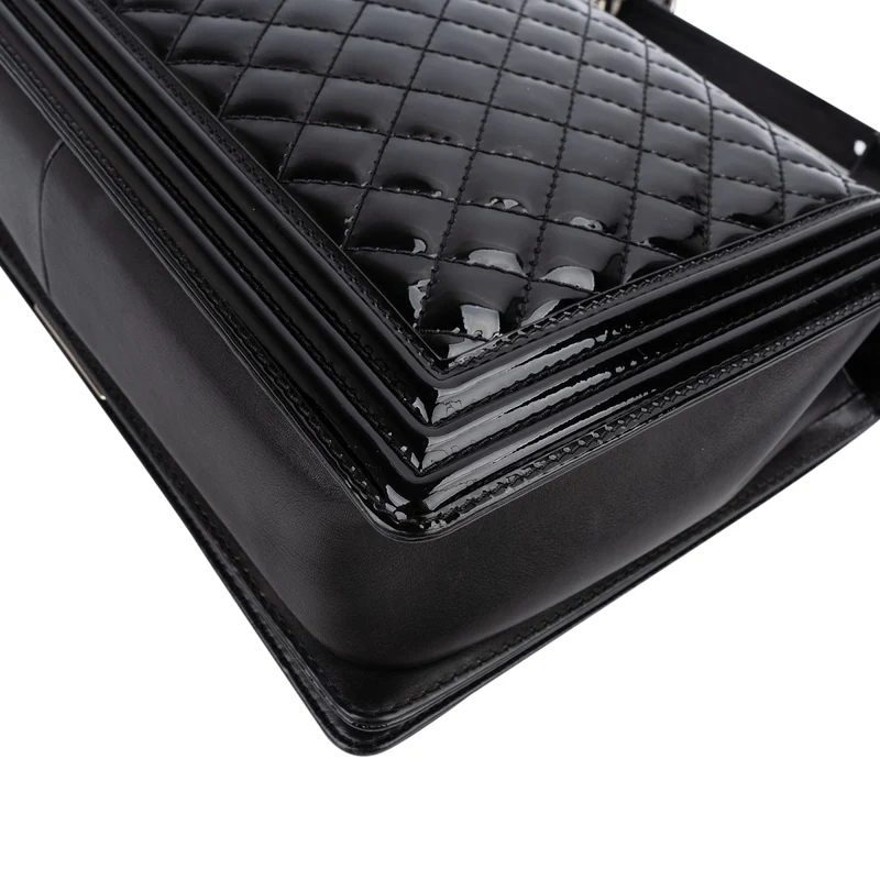 Chanel Quilted Patent Leather Jumbo Boy Single Flap Crossbody Bag