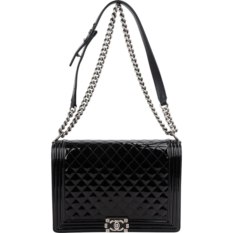 Chanel Quilted Patent Leather Jumbo Boy Single Flap Crossbody Bag