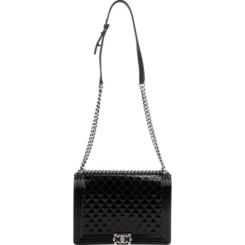 Chanel Quilted Patent Leather Jumbo Boy Single Flap Crossbody Bag