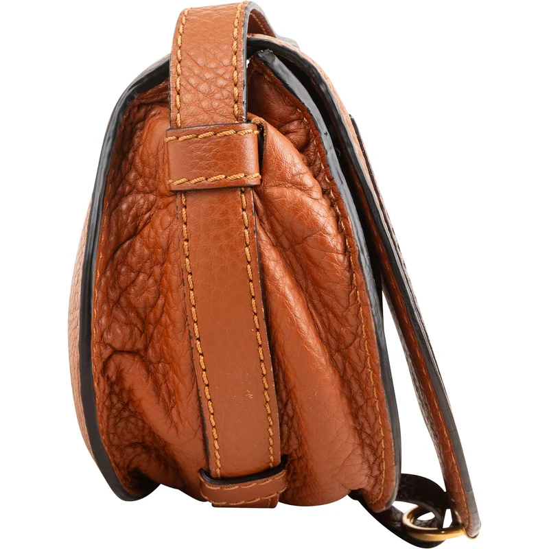 Chloé Brown Grained Calfskin Marcie Small Saddle Crossbody Bag