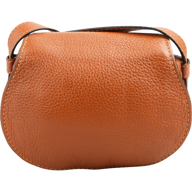 Chloé Brown Grained Calfskin Marcie Small Saddle Crossbody Bag
