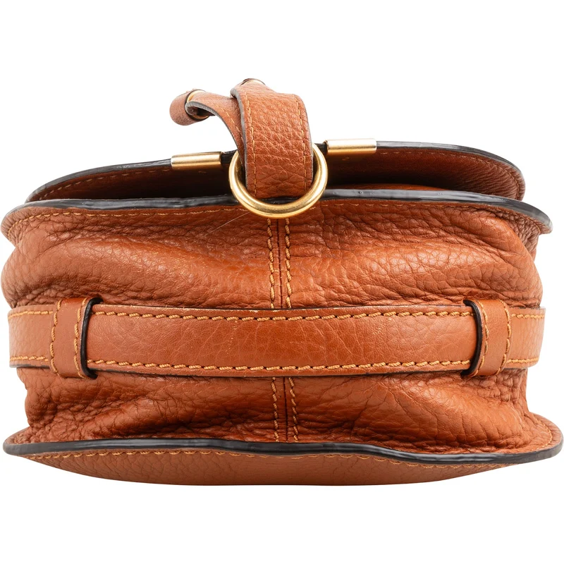 Chloé Brown Grained Calfskin Marcie Small Saddle Crossbody Bag