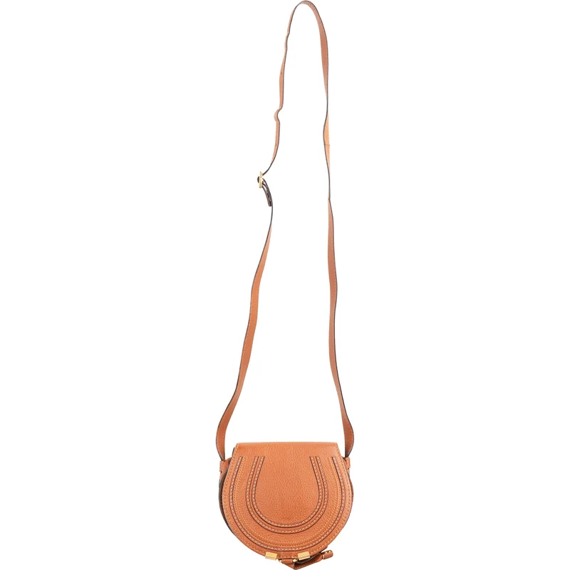 Chloé Brown Grained Calfskin Marcie Small Saddle Crossbody Bag