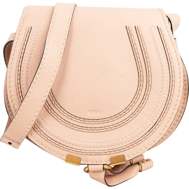 Chloé Rose Grained Leather Marcie Small Saddle Crossbody Bag