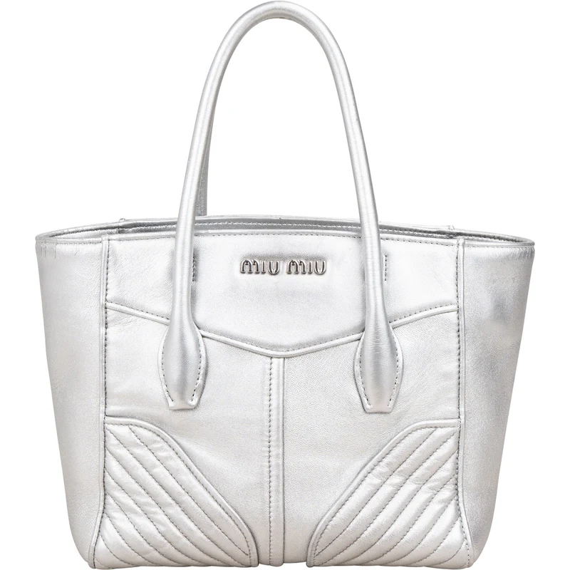 Miu Miu Metallic Leather Quilted Tote Handbag