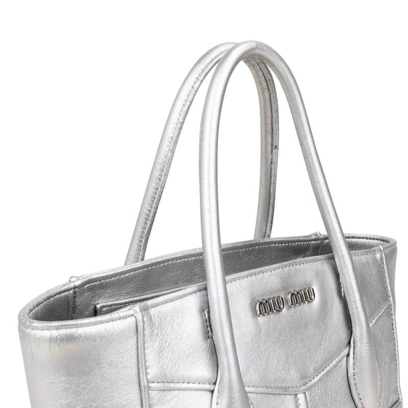 Miu Miu Metallic Leather Quilted Tote Handbag