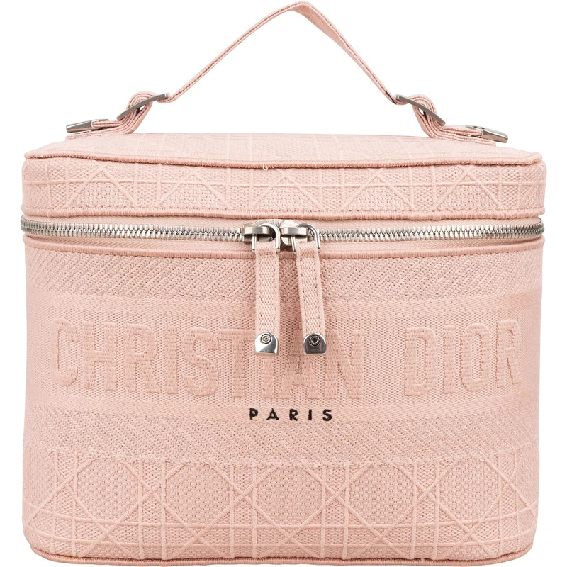 Christain Dior Cannage Embroidered Fabric DiorTravel Vanity Case Handbag