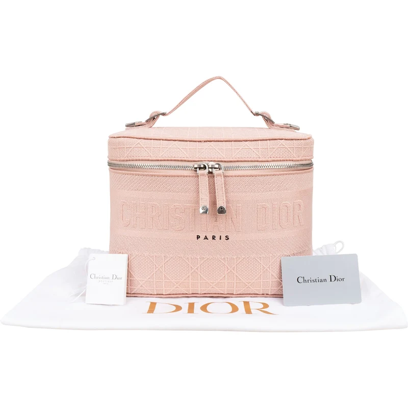 Christain Dior Cannage Embroidered Fabric DiorTravel Vanity Case Handbag