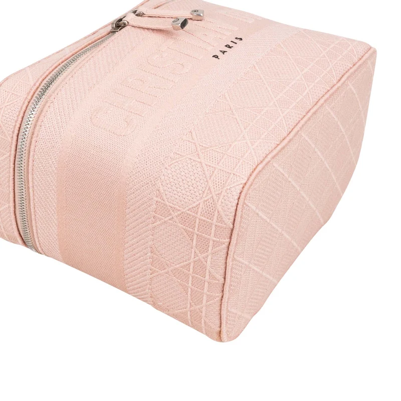 Christain Dior Cannage Embroidered Fabric DiorTravel Vanity Case Handbag