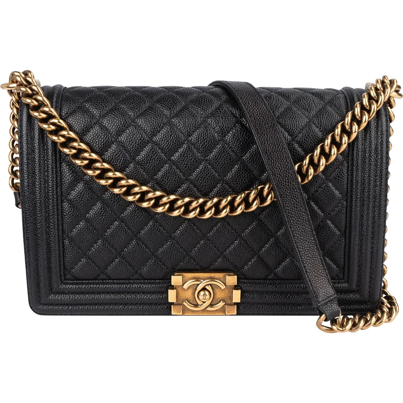 Chanel Quilted Caviar Leather Boy Single Flap Crossbody Bag