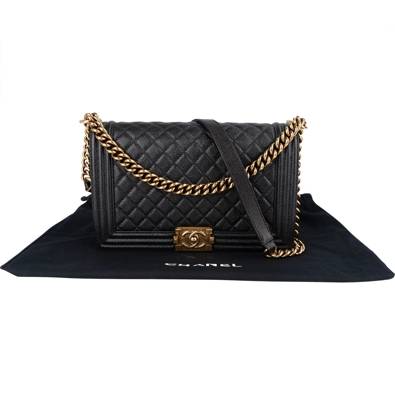 Chanel Quilted Caviar Leather Boy Single Flap Crossbody Bag