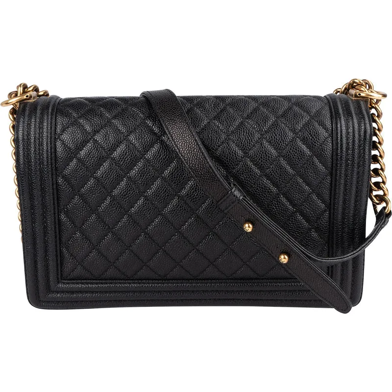 Chanel Quilted Caviar Leather Boy Single Flap Crossbody Bag