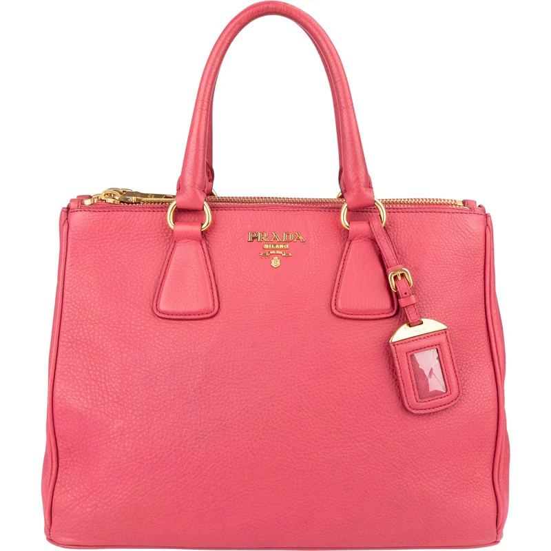 Prada Pink Leather Galleria Double Zip Tote Handbag