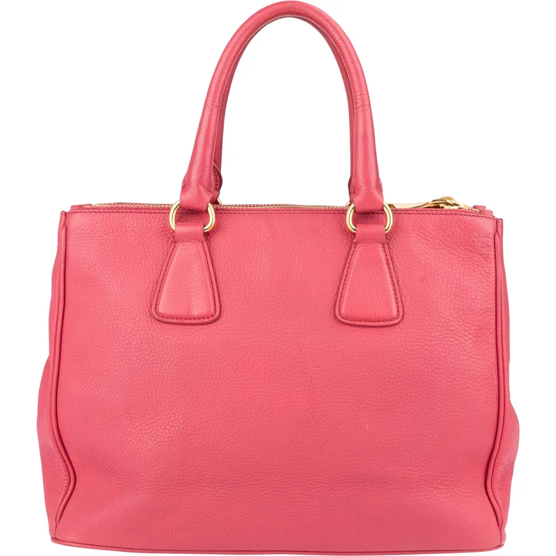 Prada Pink Leather Galleria Double Zip Tote Handbag
