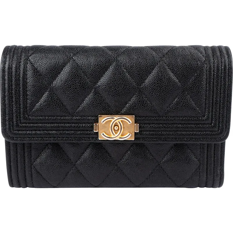 Chanel Quilted Caviar Leather Small Boy Wallet