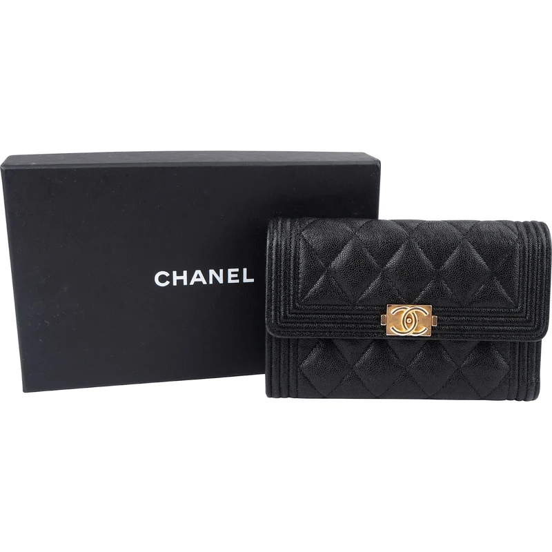 Chanel Quilted Caviar Leather Small Boy Wallet