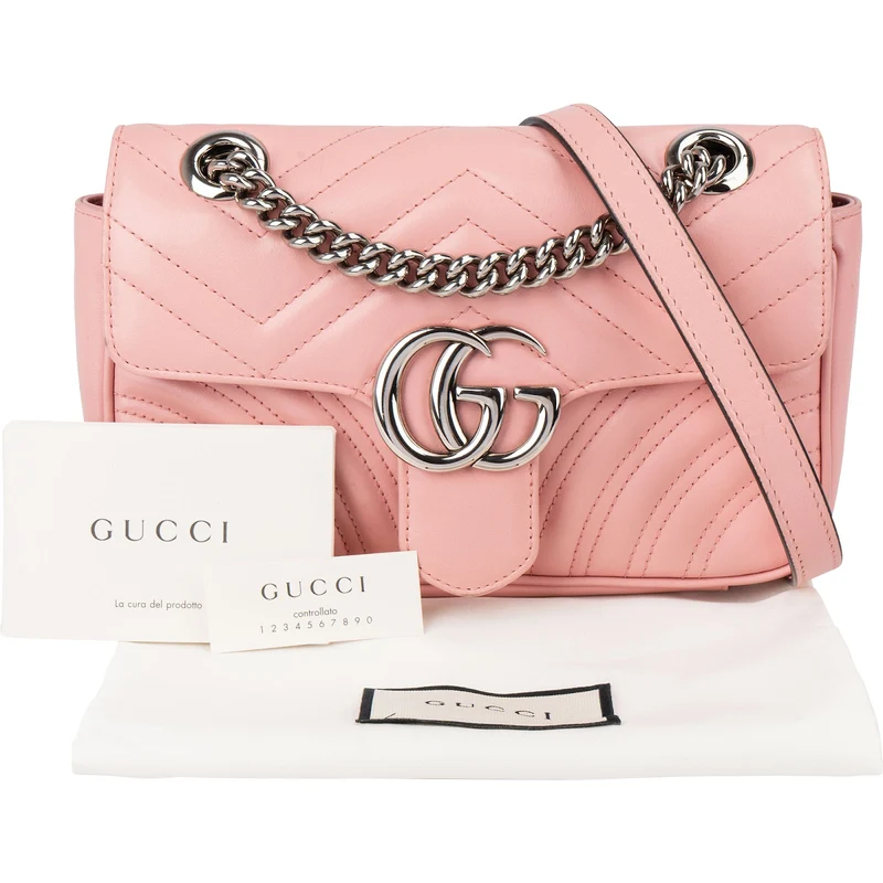 Gucci Pink Matelassé Leather GG Marmont Small Crossbody Bag