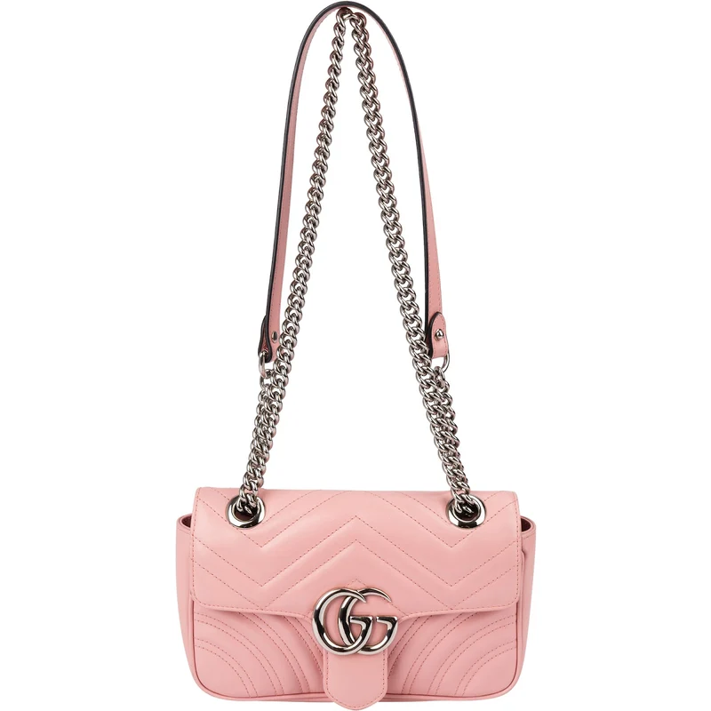 Gucci Pink Matelassé Leather GG Marmont Small Crossbody Bag