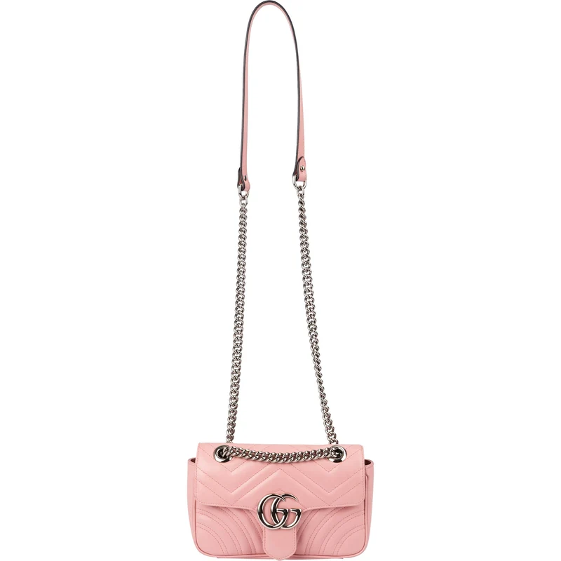 Gucci Pink Matelassé Leather GG Marmont Small Crossbody Bag