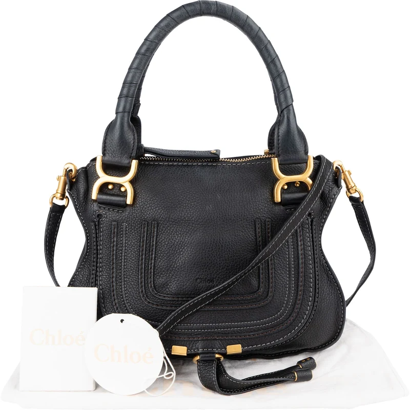 Chloé Black Grainded Leather Marcie Handbag