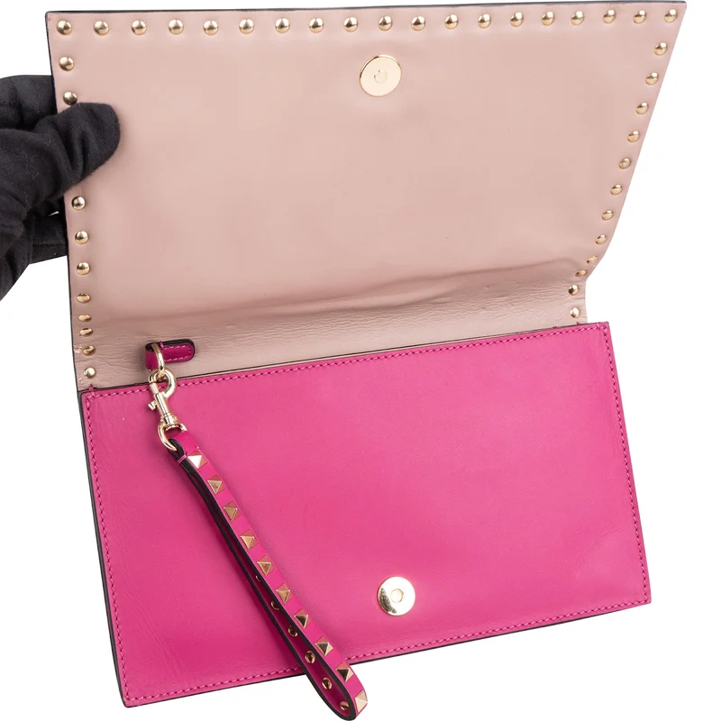 Valentino Garavani Pink Leather Rockstud Clutch